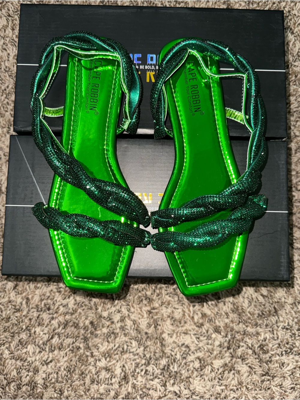 Cape Robbin Metallic Green Braided Strap Sandals